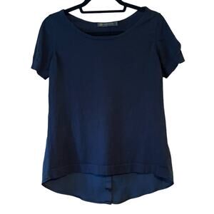 Outback Red Women's Boat Neck Back Button Blouse Short Sleeve Navy Blue Size S